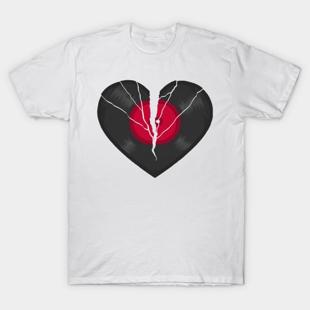 Broken LP Vinyl Record Heart T-Shirt by Nerd_art